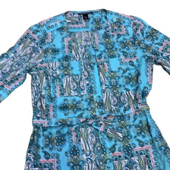 Victoria Secret S/P Turquoise Button-down Silky Retro Print Mini Dress Summer - Picture 2 of 11